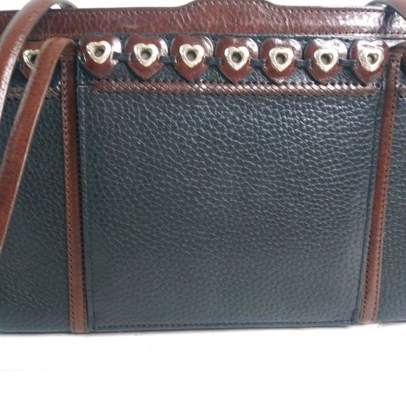 VTG! BRIGHTON Black/Brown Pebble Leather Shoulder Bag 10" Wide x 6.75" Tall - Picture 10 of 11